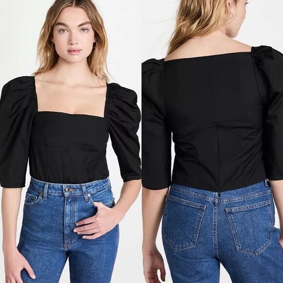 Vince Tops - NWT VINCE‎ DRAPED 3/4 SLEEVE SQUARE NECK POPLIN TOP BLOUSE BLACK